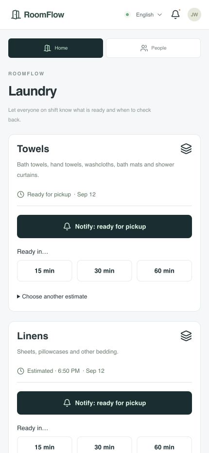 Laundry update in RoomFlow